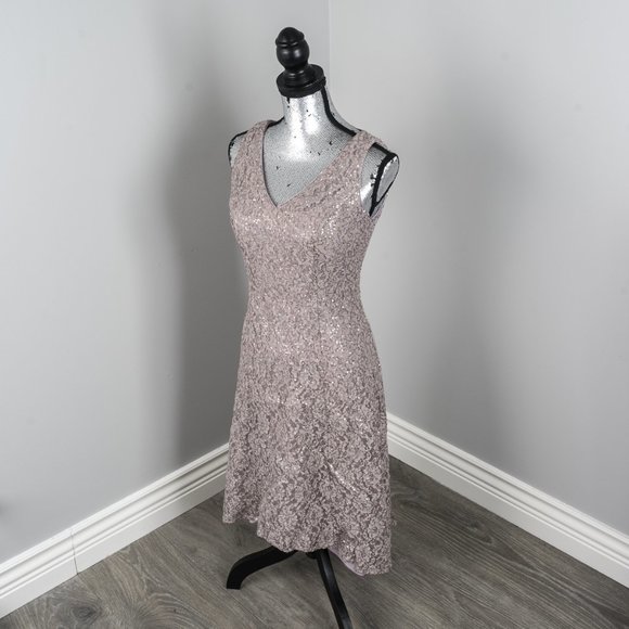 NWT SLNY Gray Lace Sequined dress - sz 4 - Picture 2 of 4